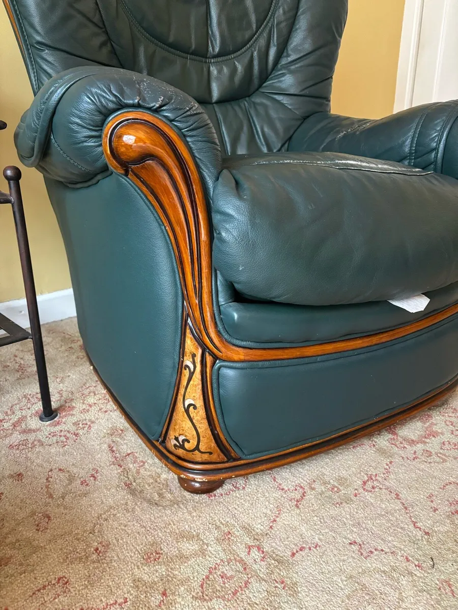 Vintage Leather/Wood 3 Seater and 2 Arm Chairs - Image 1