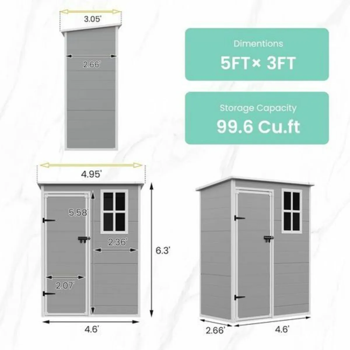 Garden Shed Plastic Resin 5ft x 3ft Weatherproof O - Image 4
