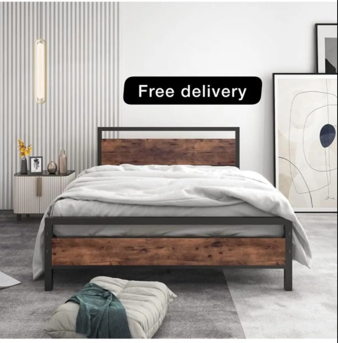 Double Bed Frames with Wood Headboard