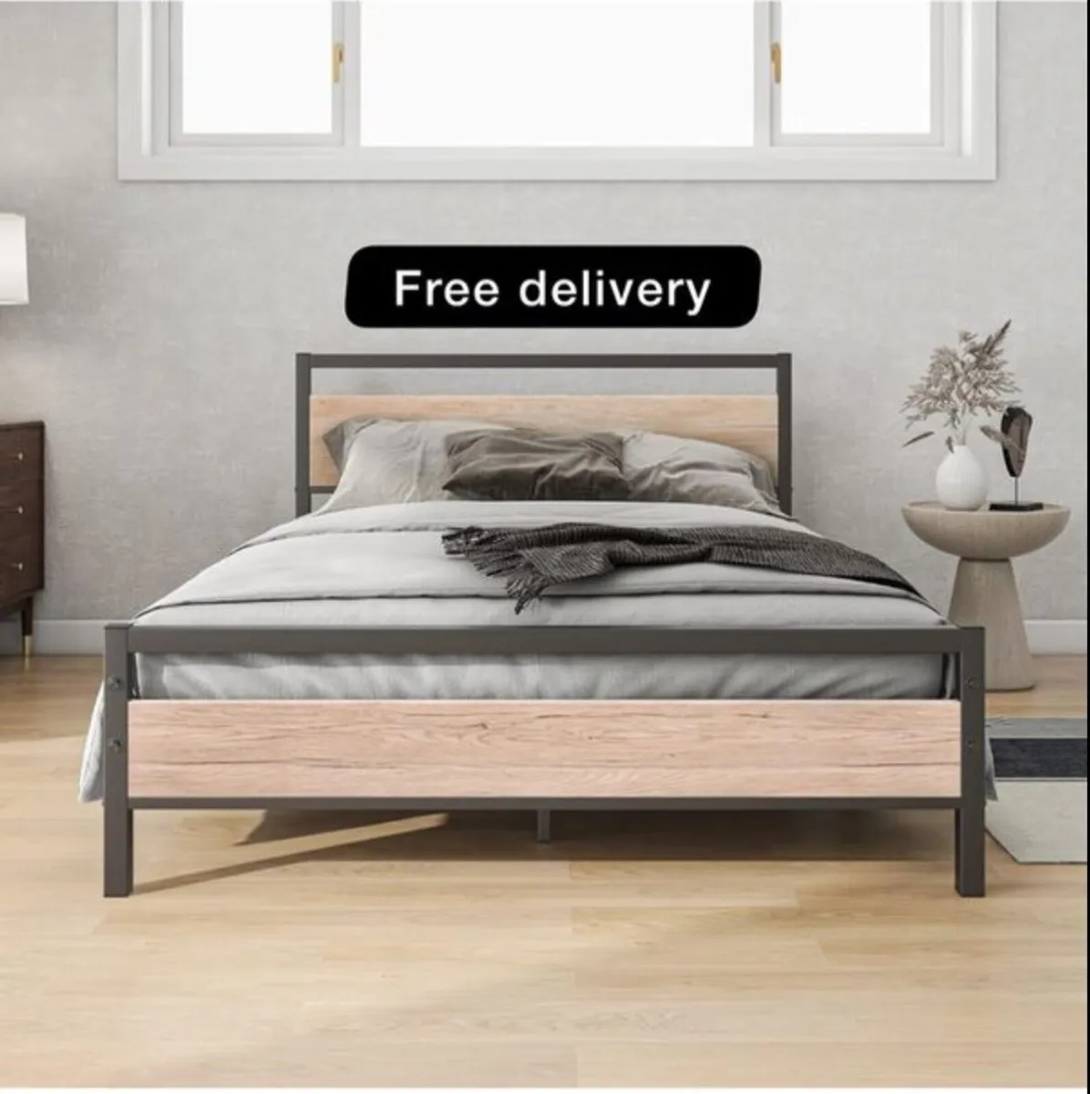 4ft6 Double Bed Frames with Wood Headboard