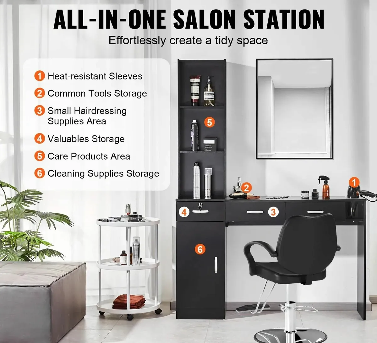 Salon Station Unit Matte Black with Storage & Heat - Image 1