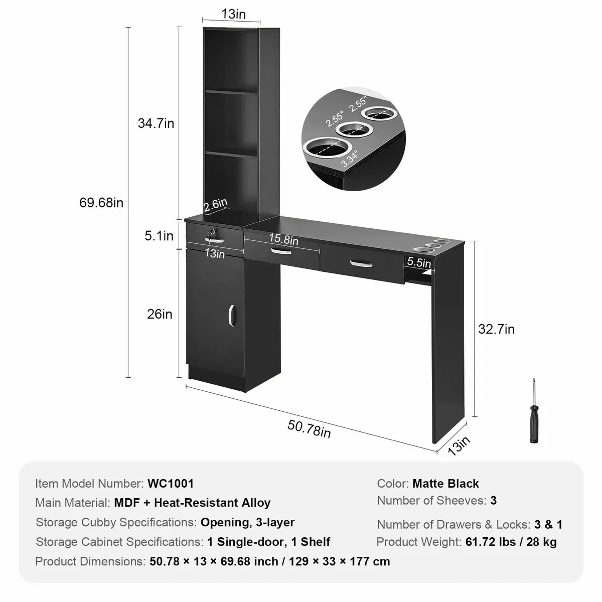 Salon Station Unit Matte Black with Storage & Heat - Image 2