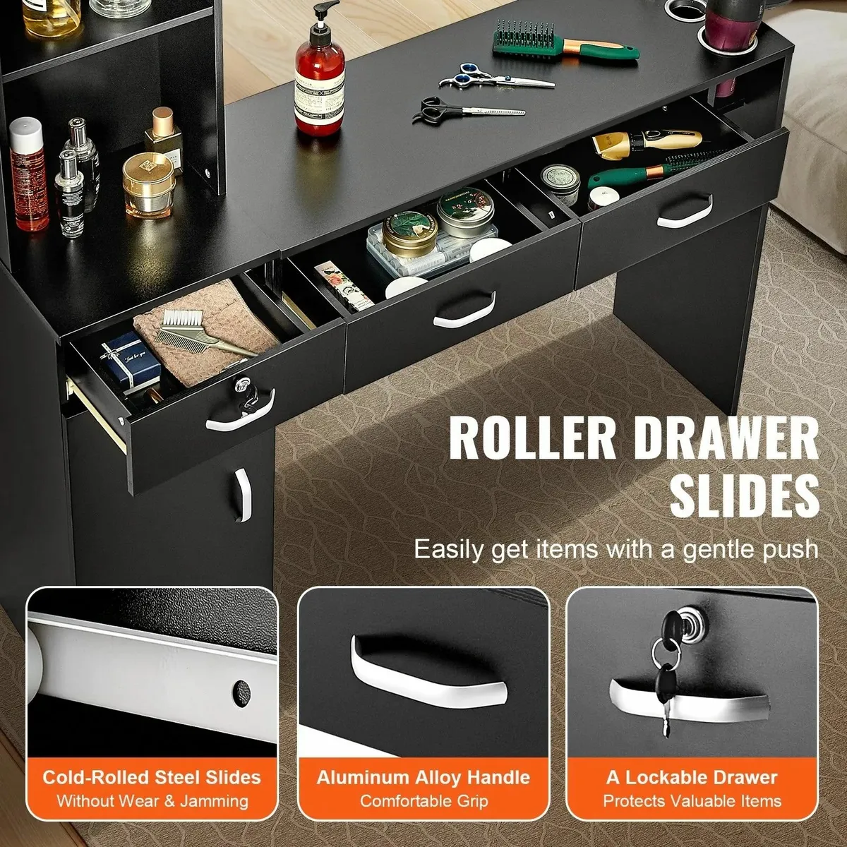 Salon Station Unit Matte Black with Storage & Heat - Image 4