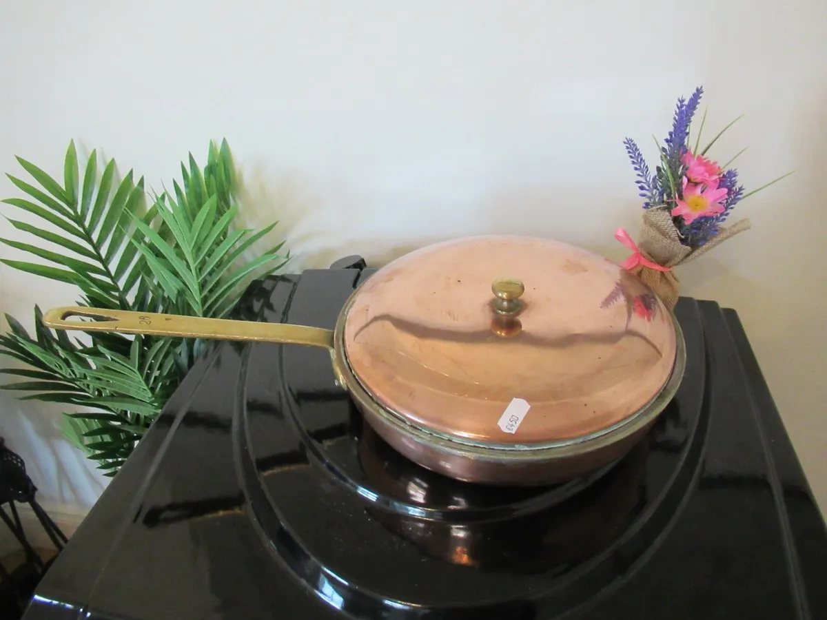 antique vintage french copper frying pan kitchen - Image 2