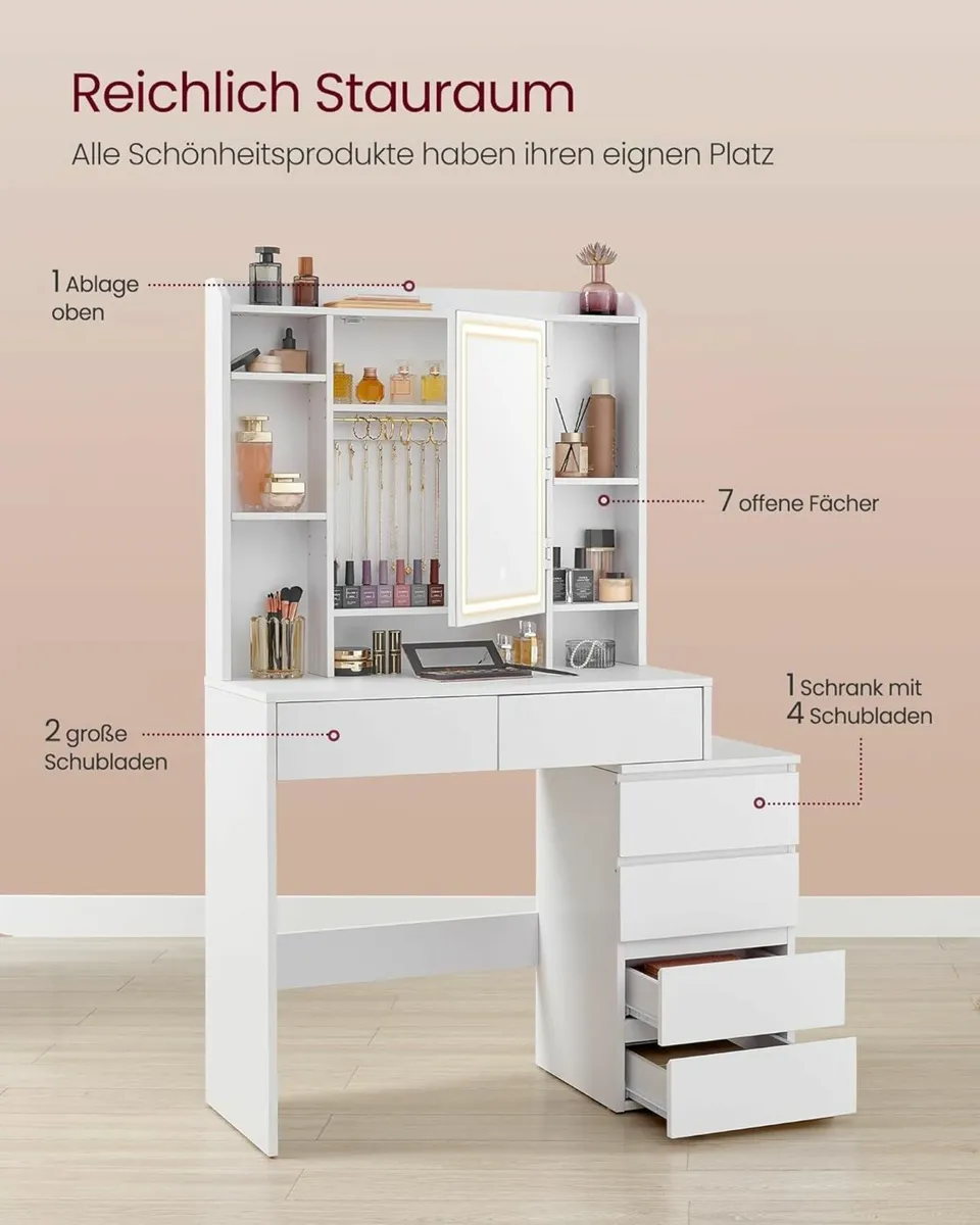Dressing table with LED lighting and Padded stool - Image 2