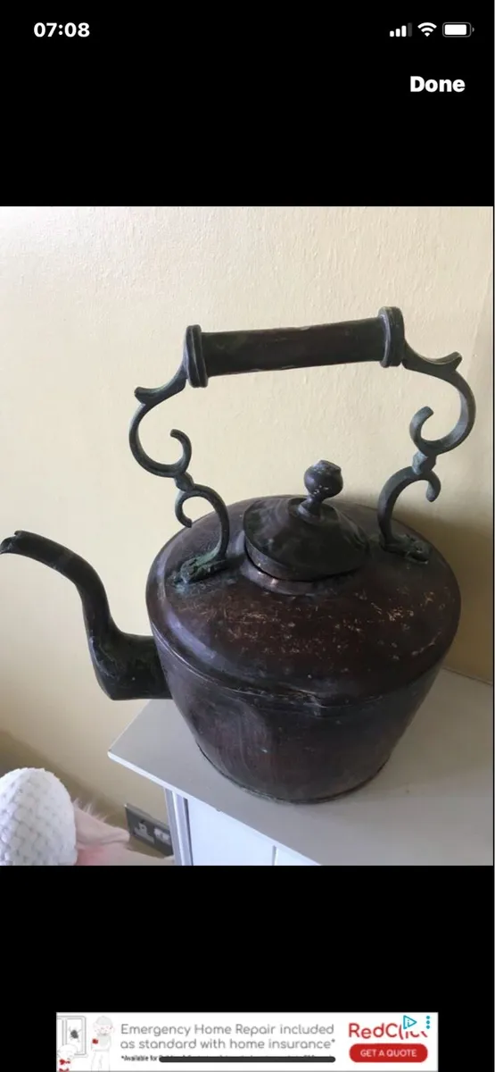 Large Antique Brass & Copper Kettle - Image 1
