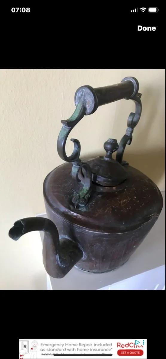 Large Antique Brass & Copper Kettle - Image 2