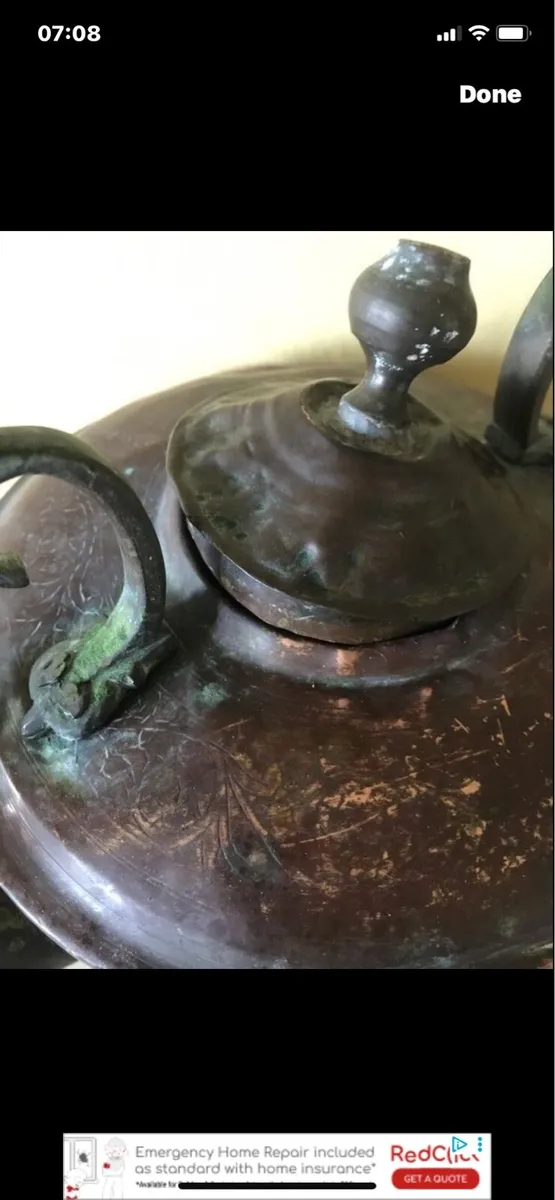 Large Antique Brass & Copper Kettle - Image 3
