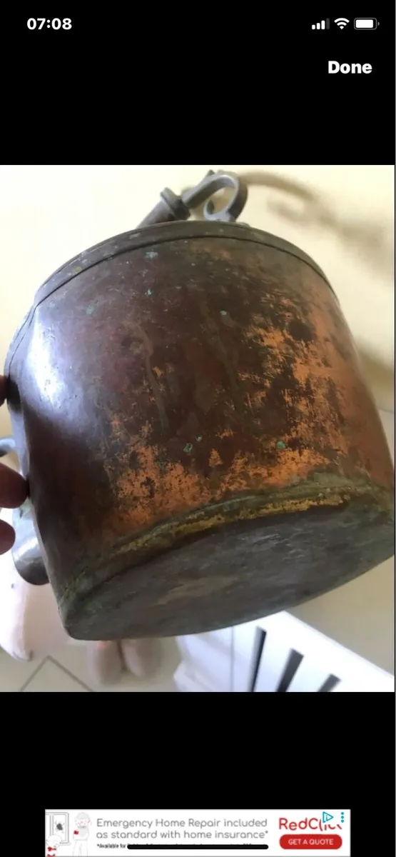 Large Antique Brass & Copper Kettle - Image 4