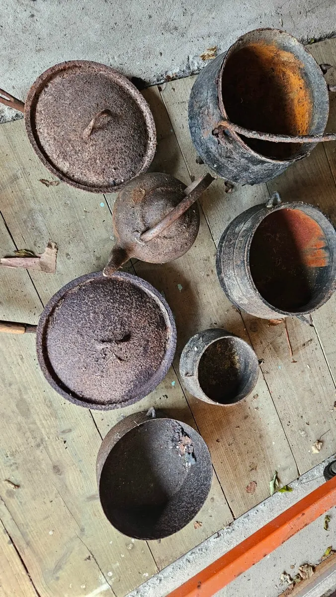 old iron Kettle and pots - Image 2