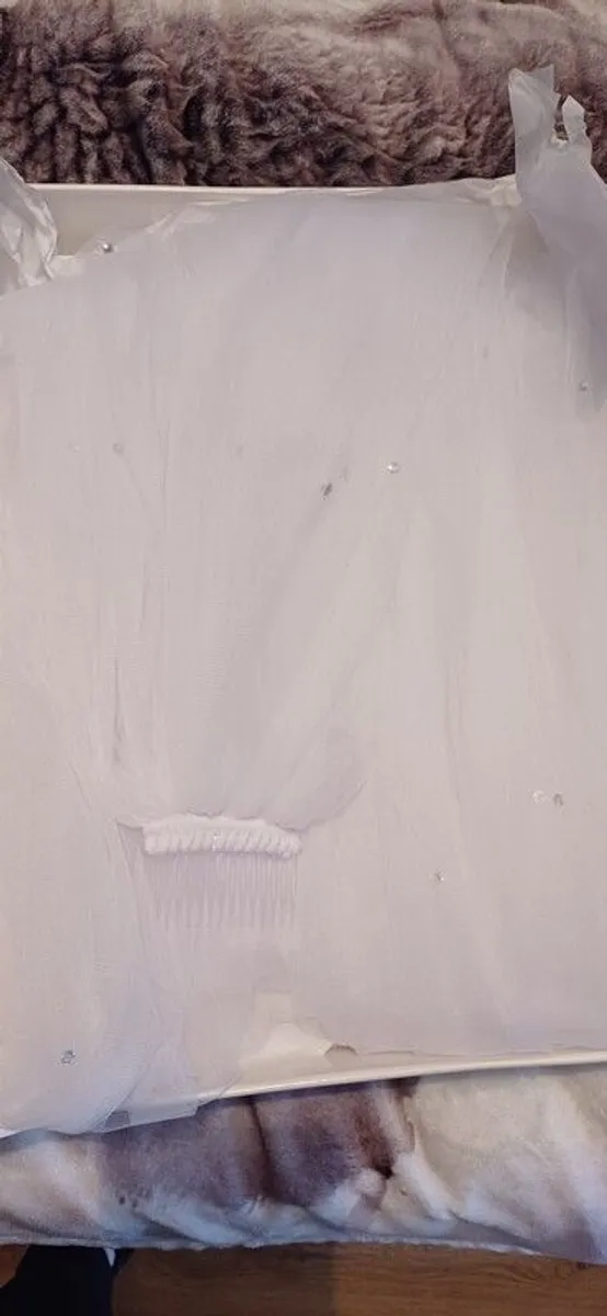 White Diamonte Cathedral Wedding Veil - Image 1