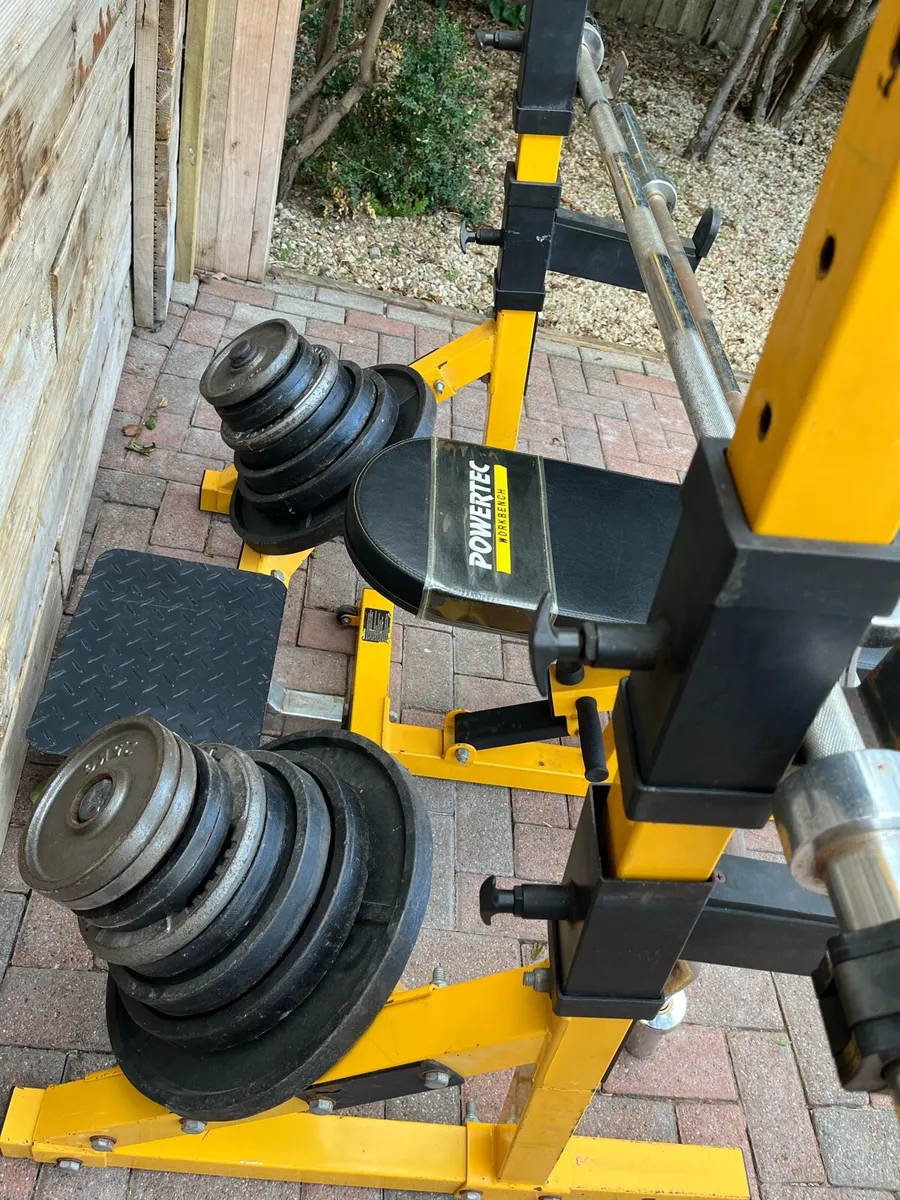 Powertec gym bench and rack. 130kg Olympic weight - Image 1