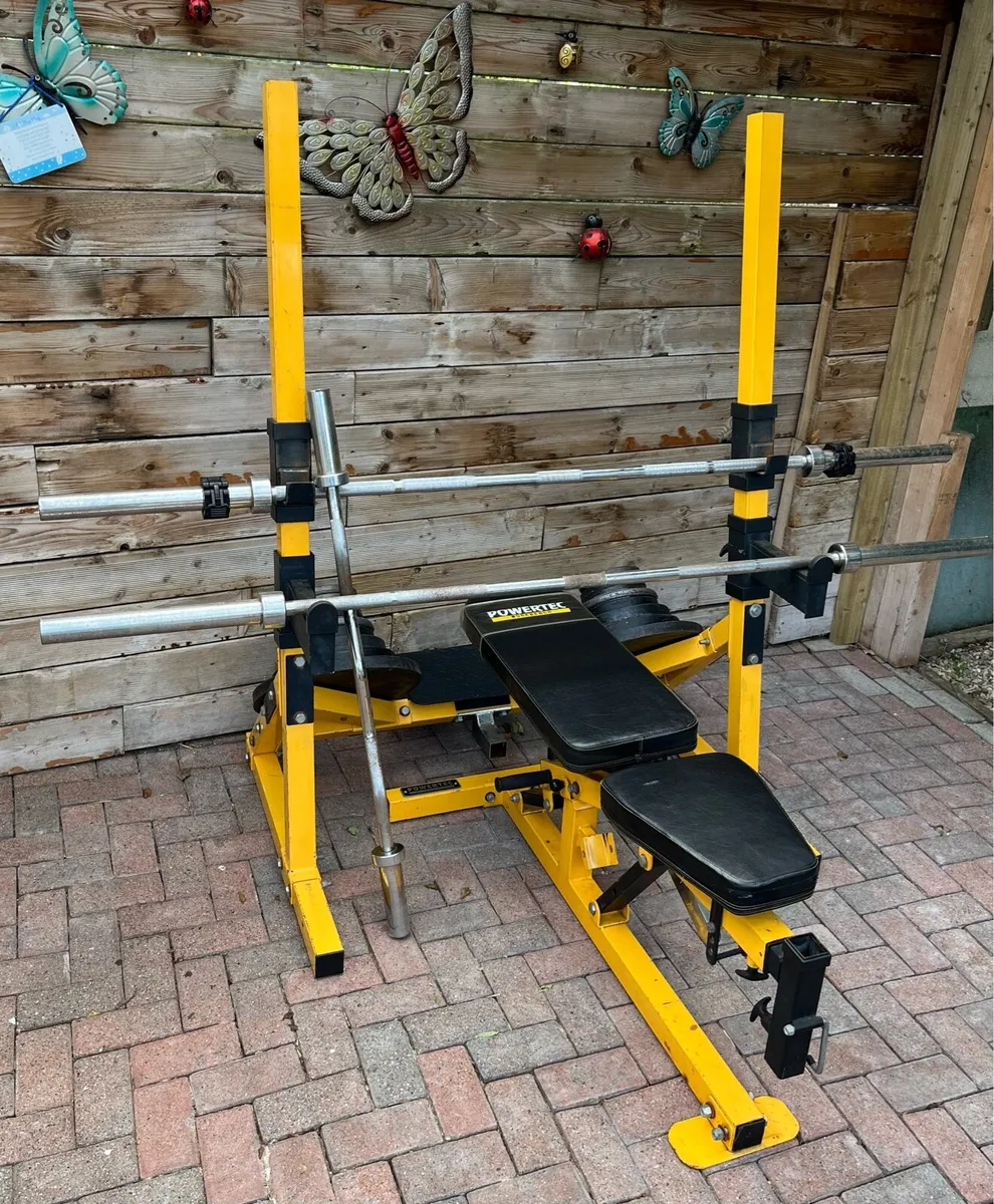 Powertec gym bench and rack. 130kg Olympic weight - Image 3