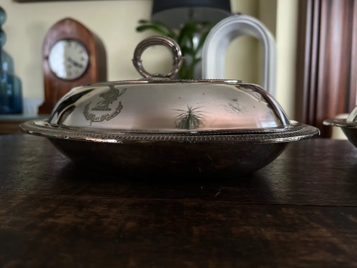 Pair of Antique Silver-Plated Covered Serving Dish - Image 4