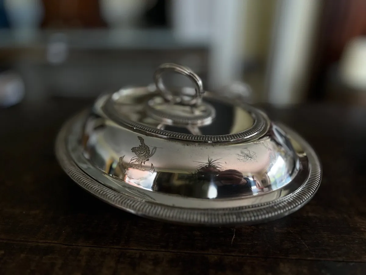 Pair of Antique Silver-Plated Covered Serving Dish - Image 1