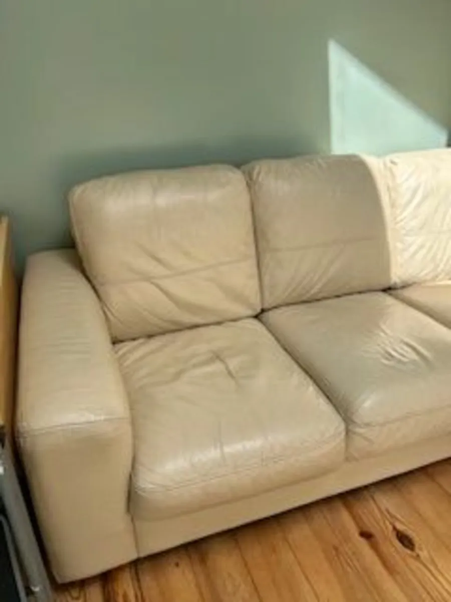 Cream leather corner couch - Image 2