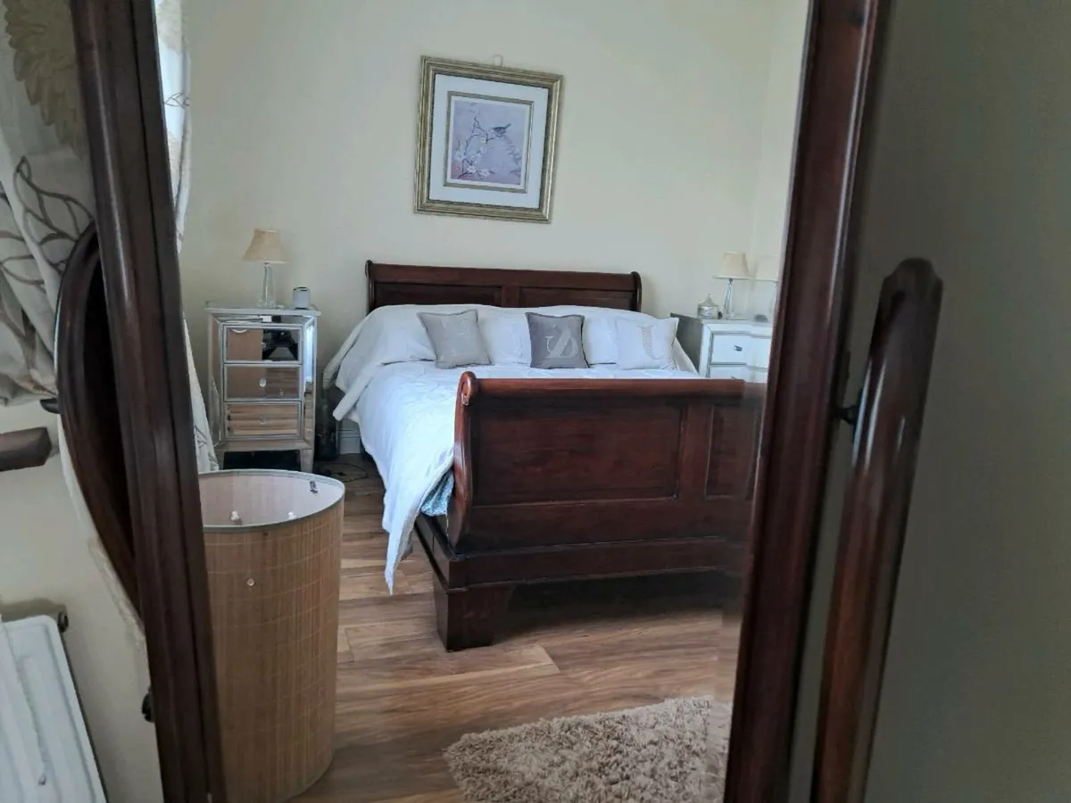 Mahogony  sleigh bed frame  and full length mirro - Image 1