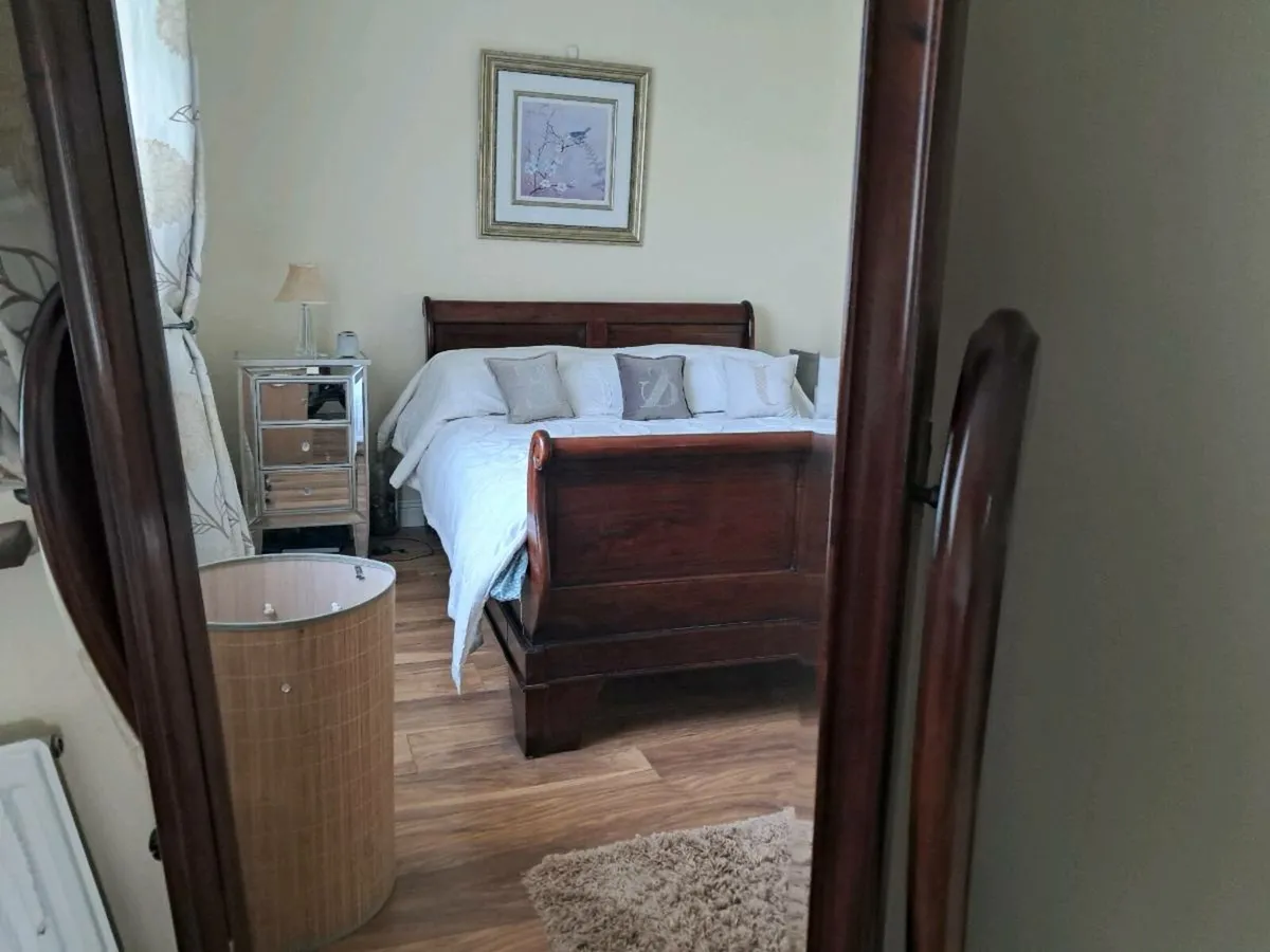 Mahogony  sleigh bed frame  and full length mirro - Image 2