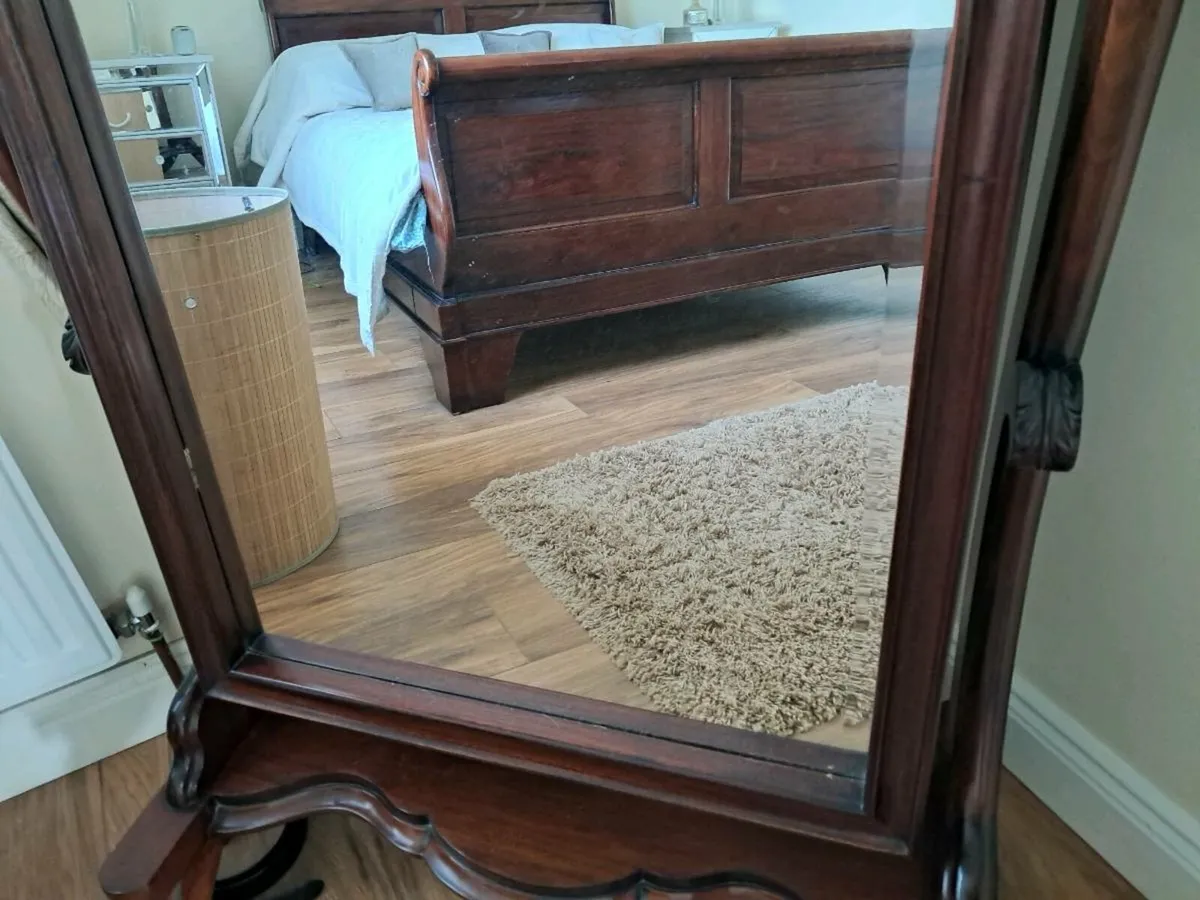 Mahogony  sleigh bed frame  and full length mirro - Image 3