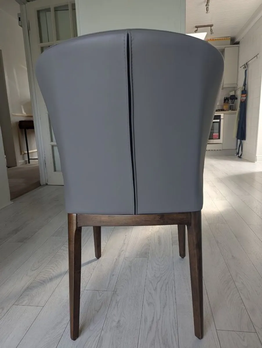 8 Grey Leather & Walnut Dining Chairs - Image 2