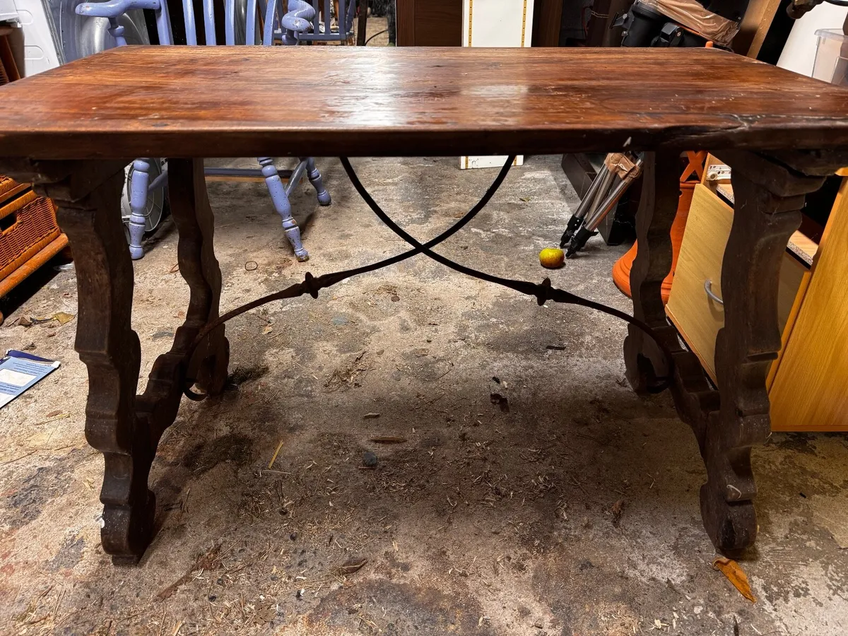 Antique wood and iron  hall table