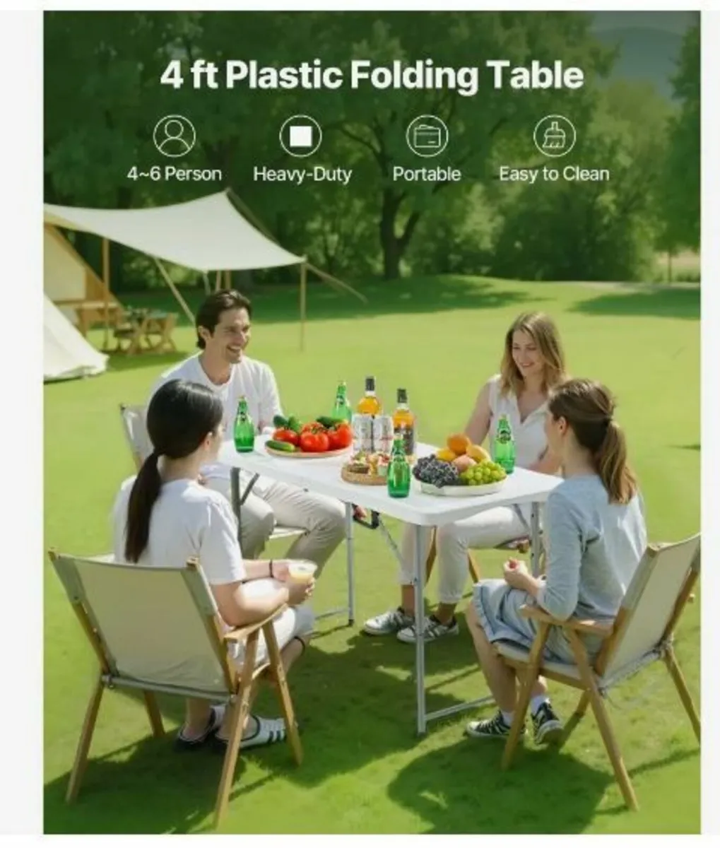 Folding Table, 4 Ft Heavy Duty Portable - Image 2