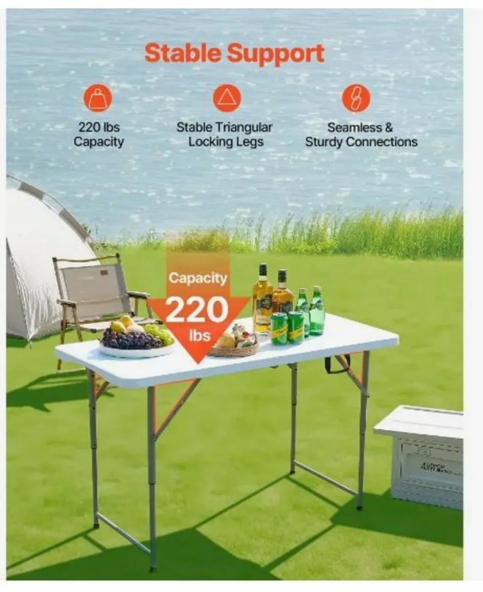 Folding Table, 4 Ft Heavy Duty Portable - Image 3
