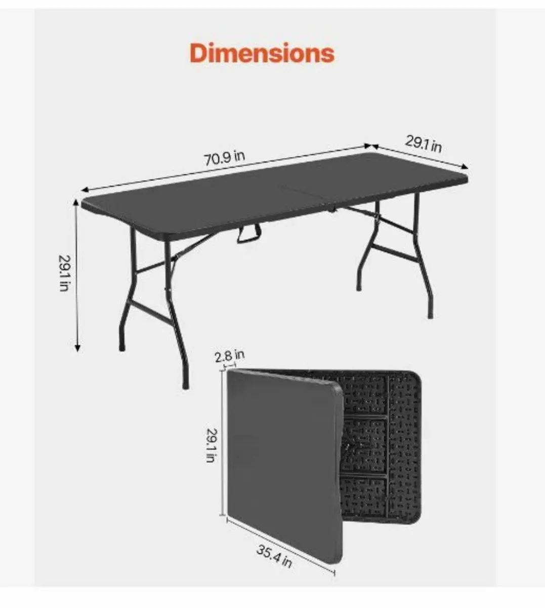 Folding Table, 6 Ft Heavy Duty Portable - Image 2