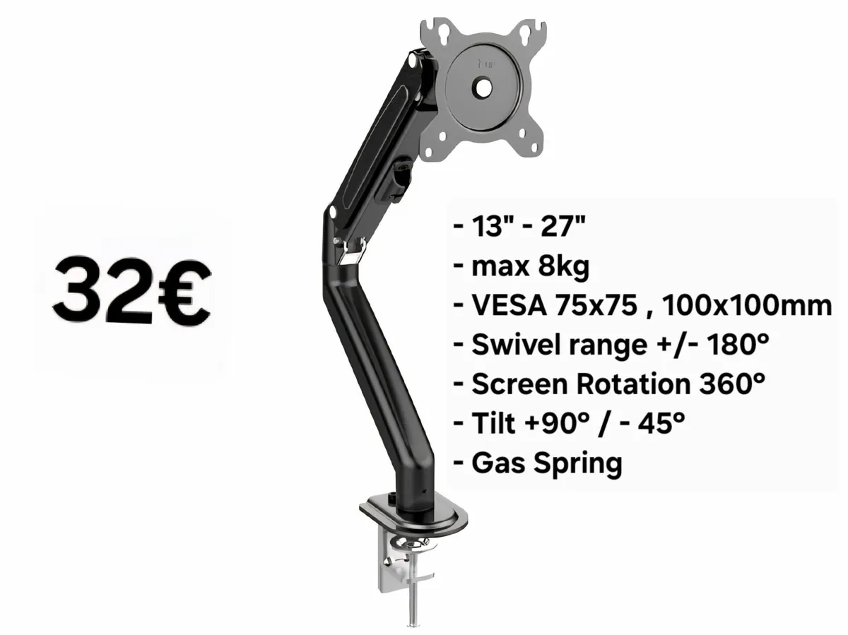 TV Monitor Desk Mount Bracket Tilt Swivel 13-27" - Image 1