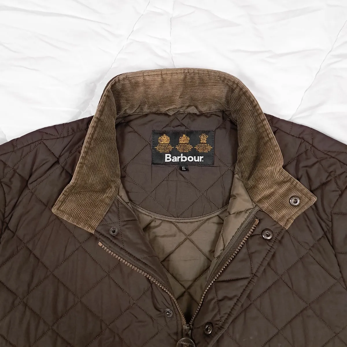 Barbour Dark Olive Green Brown Quilted Jacket XL - Image 3