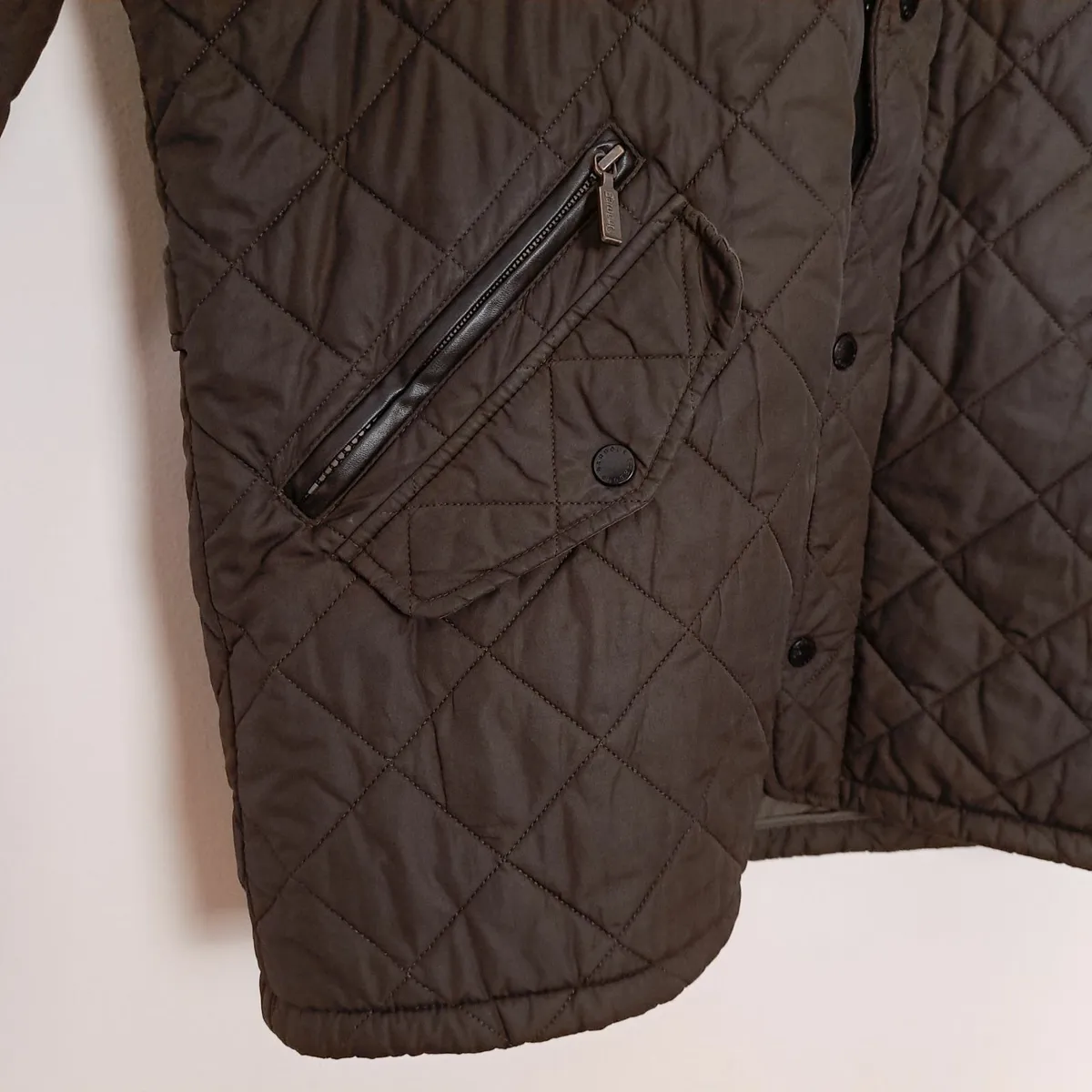 Barbour Dark Olive Green Brown Quilted Jacket XL - Image 4
