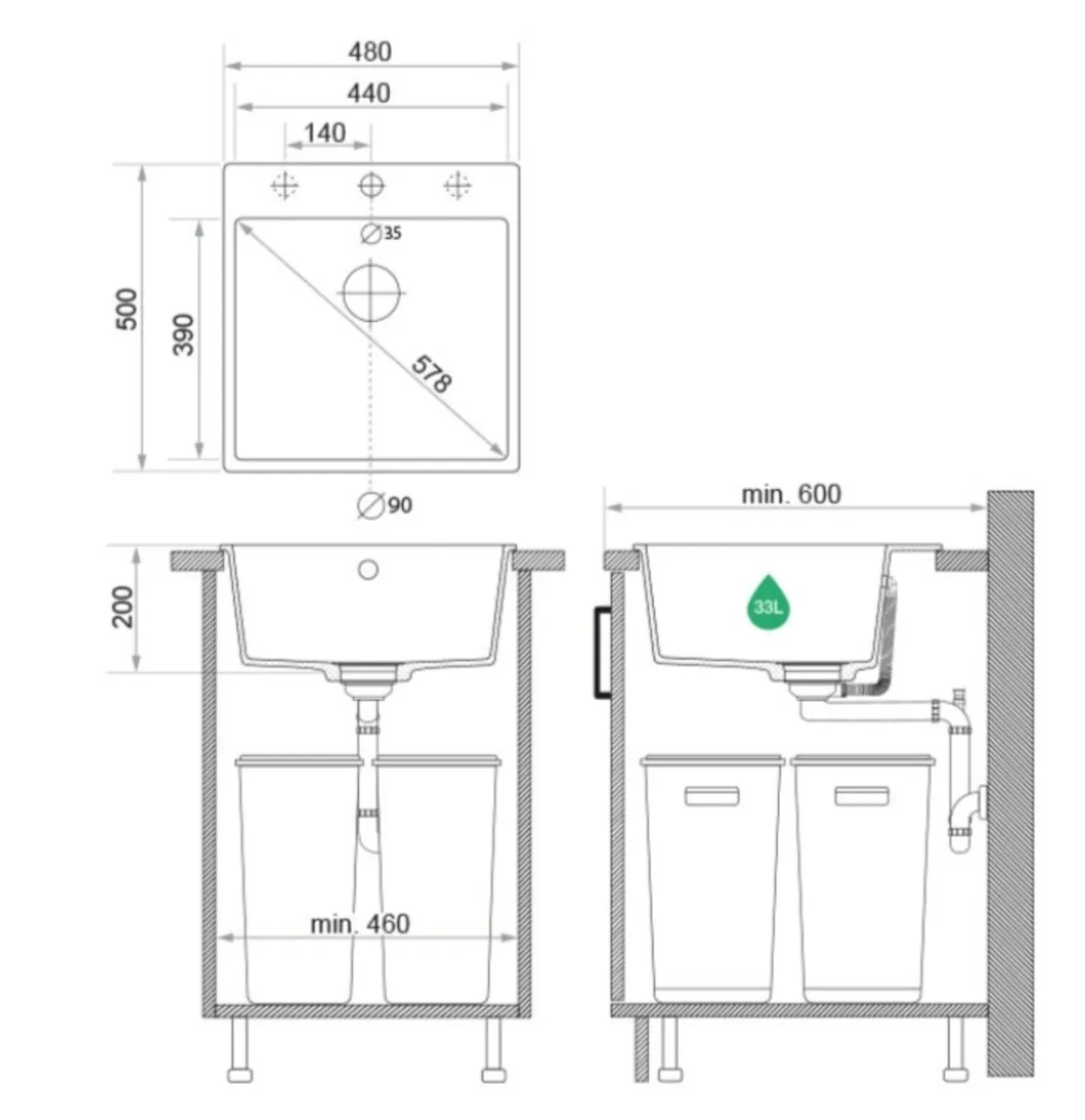 Black granite sink - Image 3