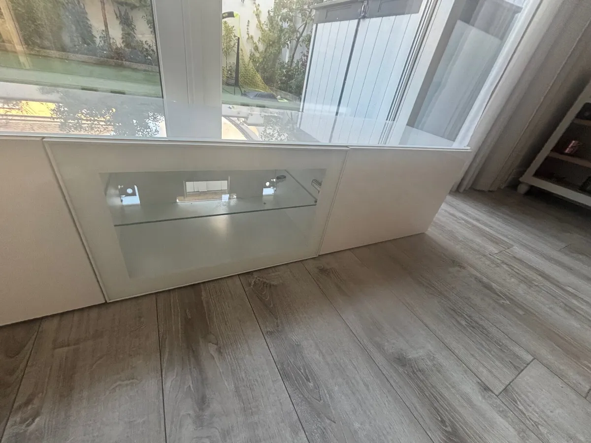 Besta TV Media Bench - High Gloss Glass topped - Image 1