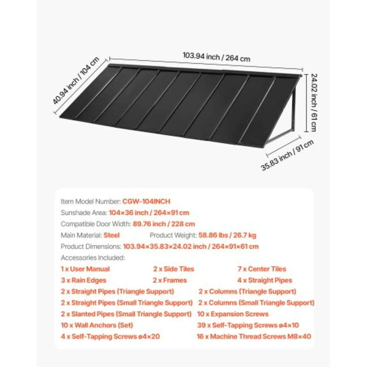 Window Awning Door Canopy 44x24 in Outdoor Patio S - Image 2