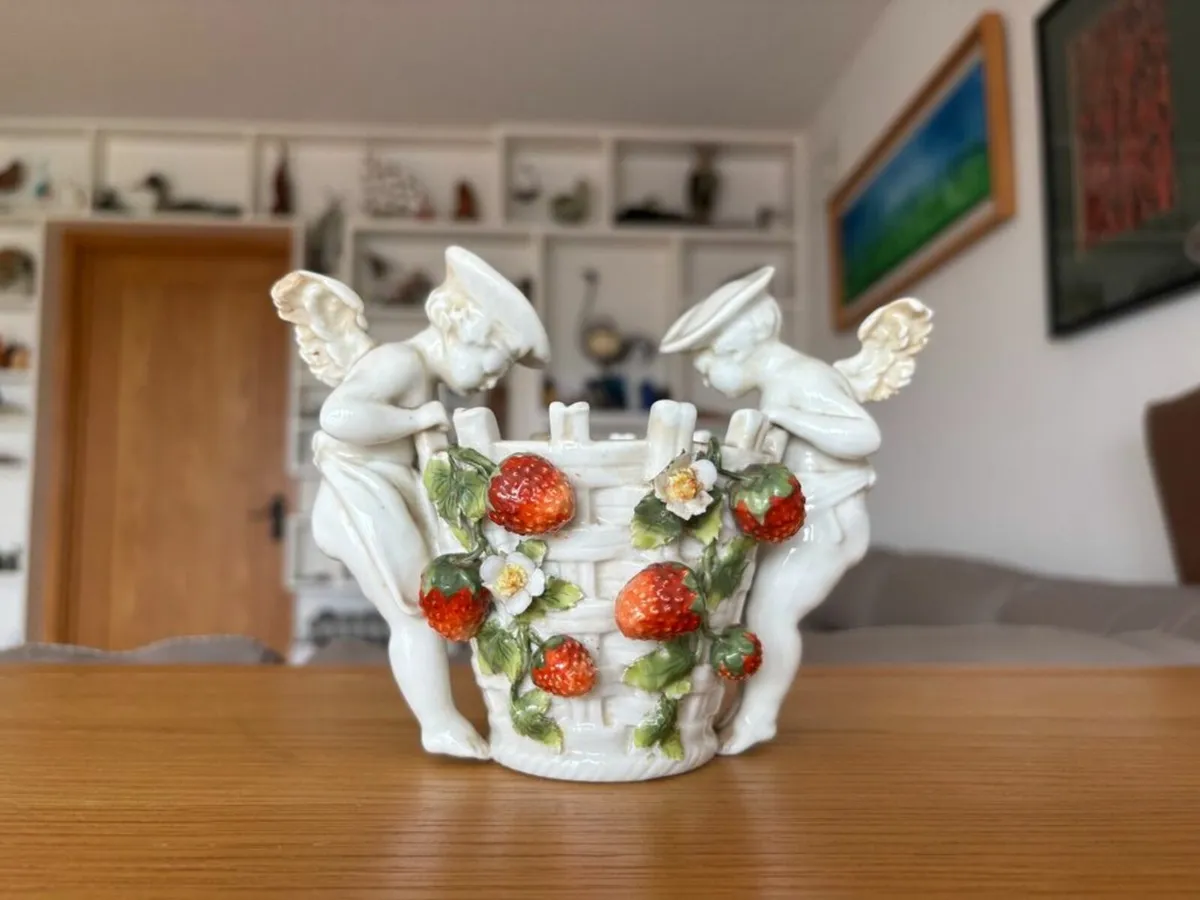 Vintage Porcelain Cherub Strawberry Planter - Image 1