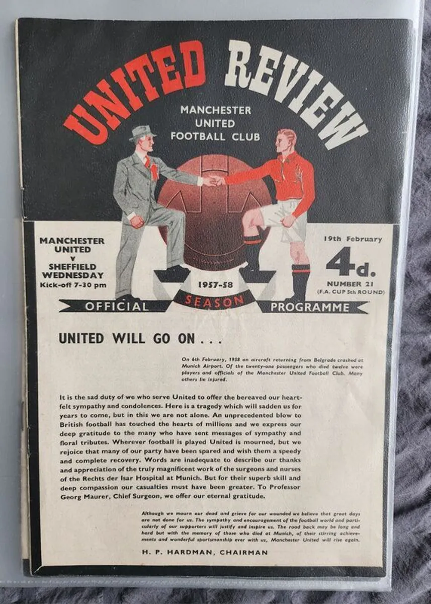 Rare Manchester United match program from 1st game after 'Munich Air Disaster' - Image 1