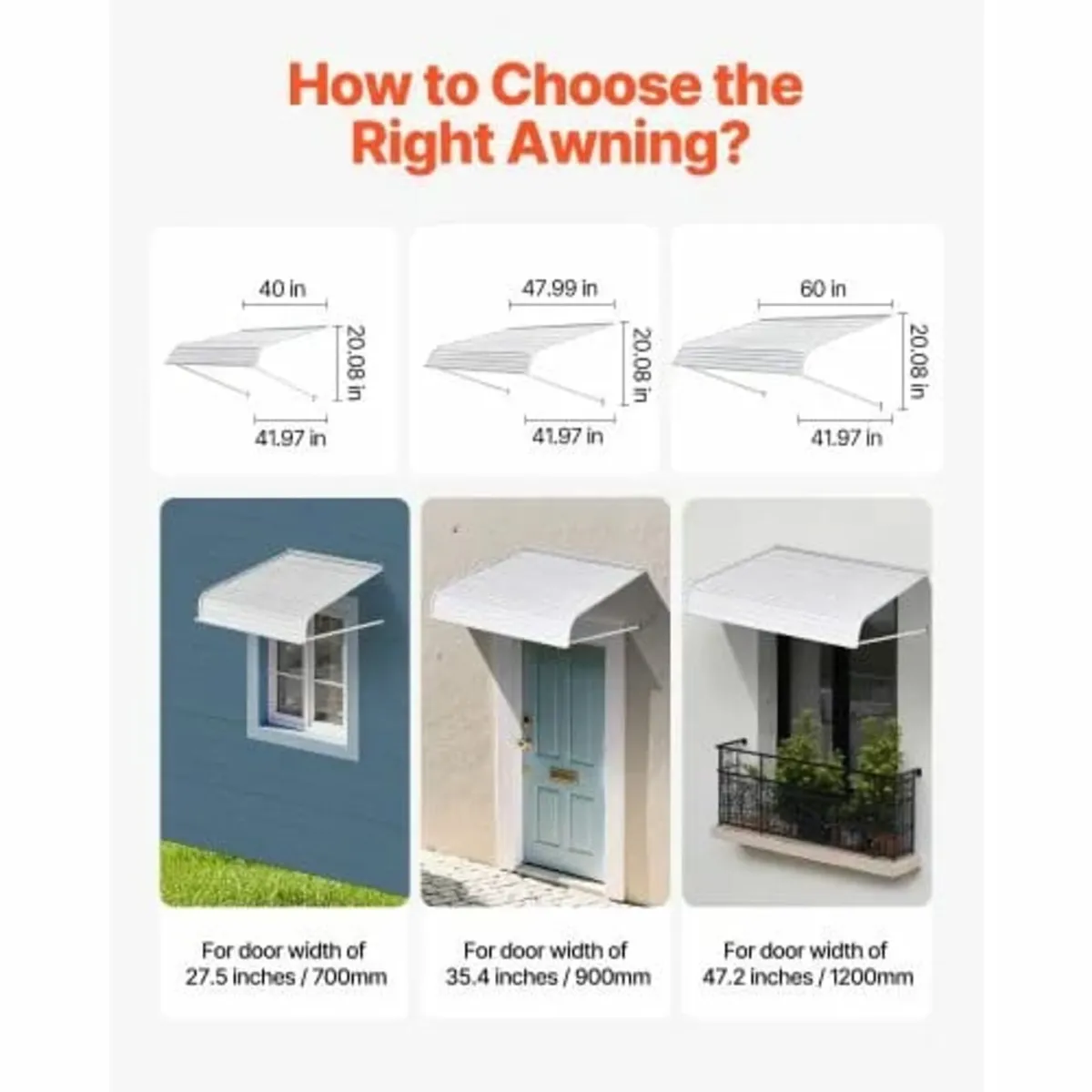 Window Awning Door Canopy 48x42 in Aluminum Alloy - Image 3