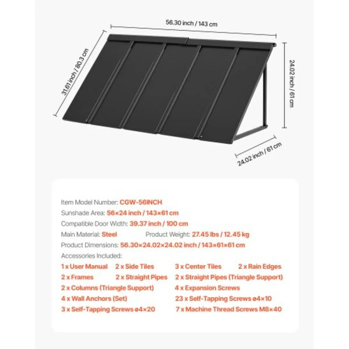 Window Awning Door Canopy 60x42 in Aluminum Alloy - Image 2
