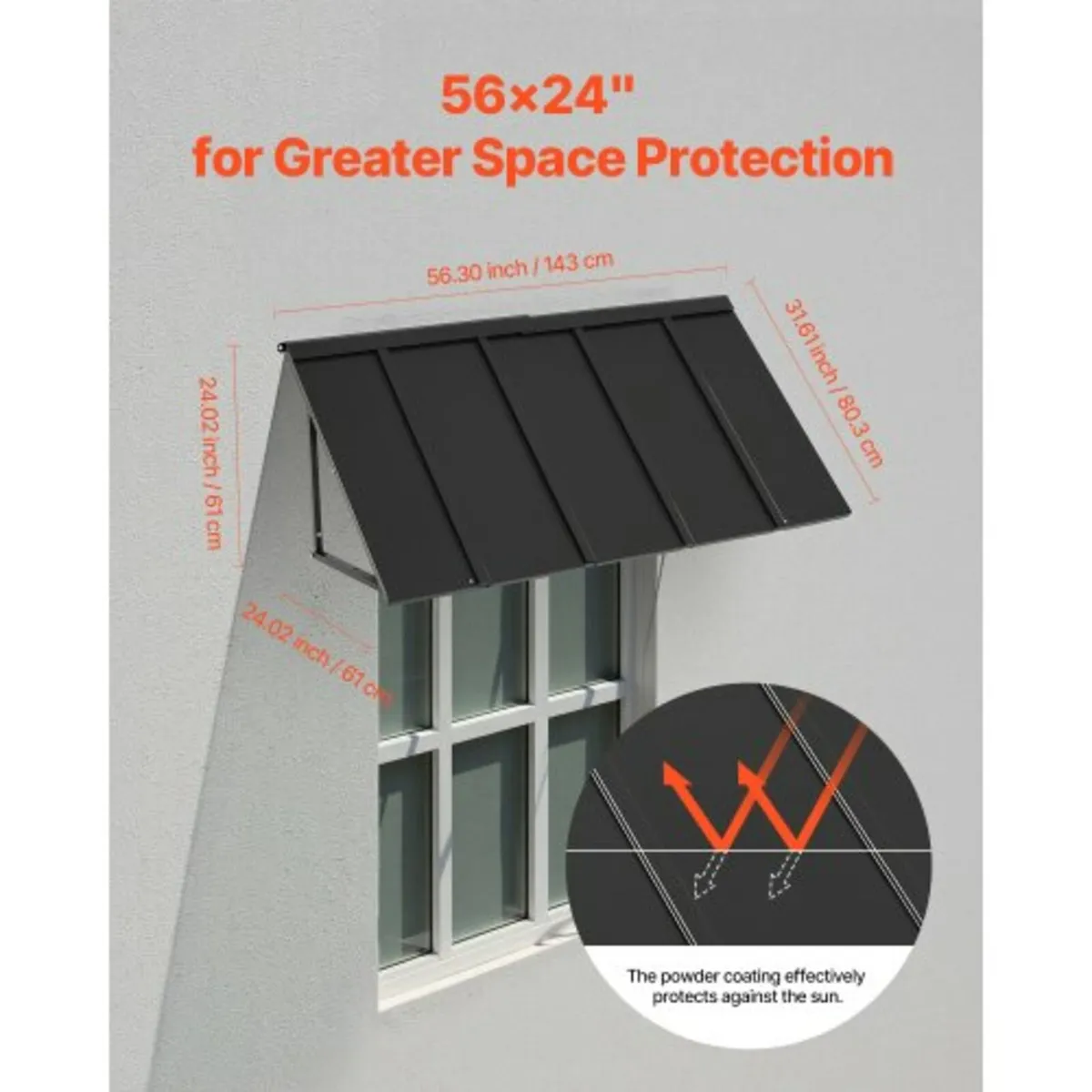 Window Awning Door Canopy 60x42 in Aluminum Alloy - Image 3