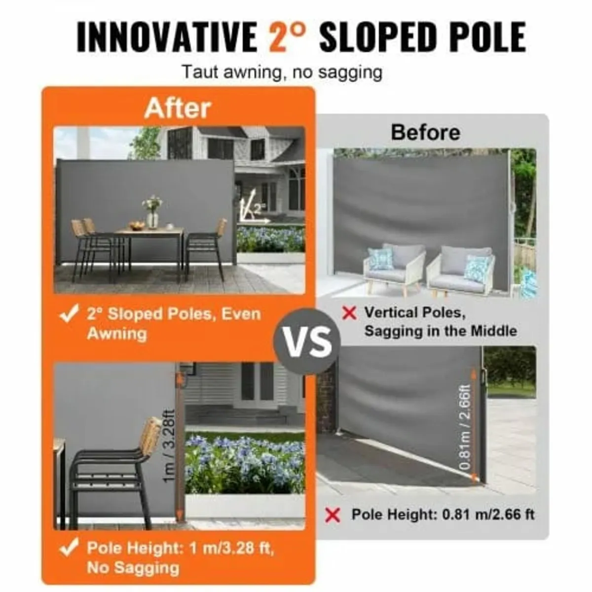 Retractable Side Awning, 71''x 118'' Outdoor Priva - Image 3