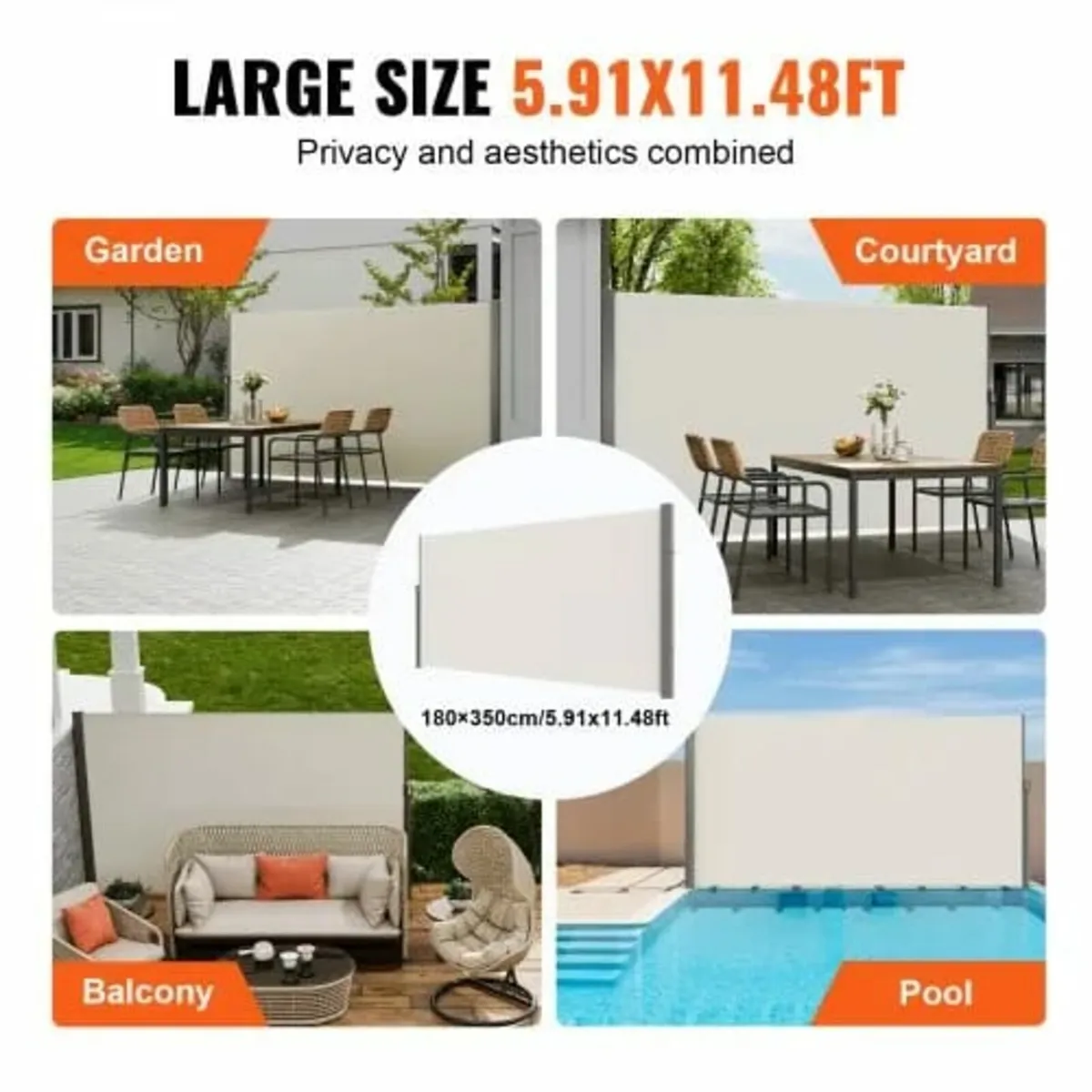 Retractable Side Awning, 71''x 138'' Outdoor Priva - Image 4