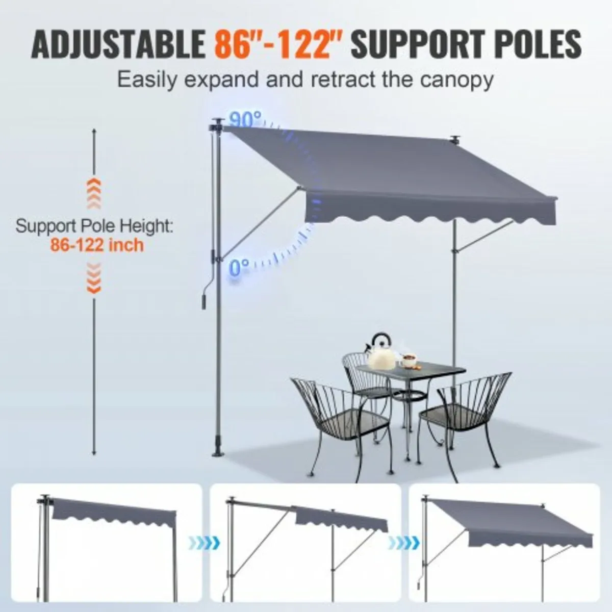 Manual Retractable Awning, 118" Outdoor Retractabl - Image 2