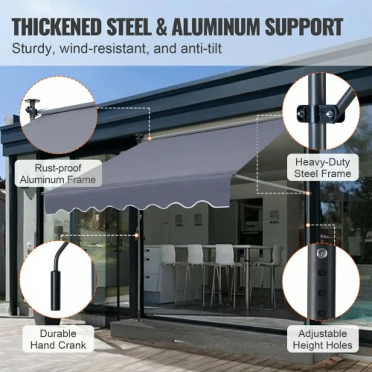 Manual Retractable Awning, 118" Outdoor Retractabl - Image 3