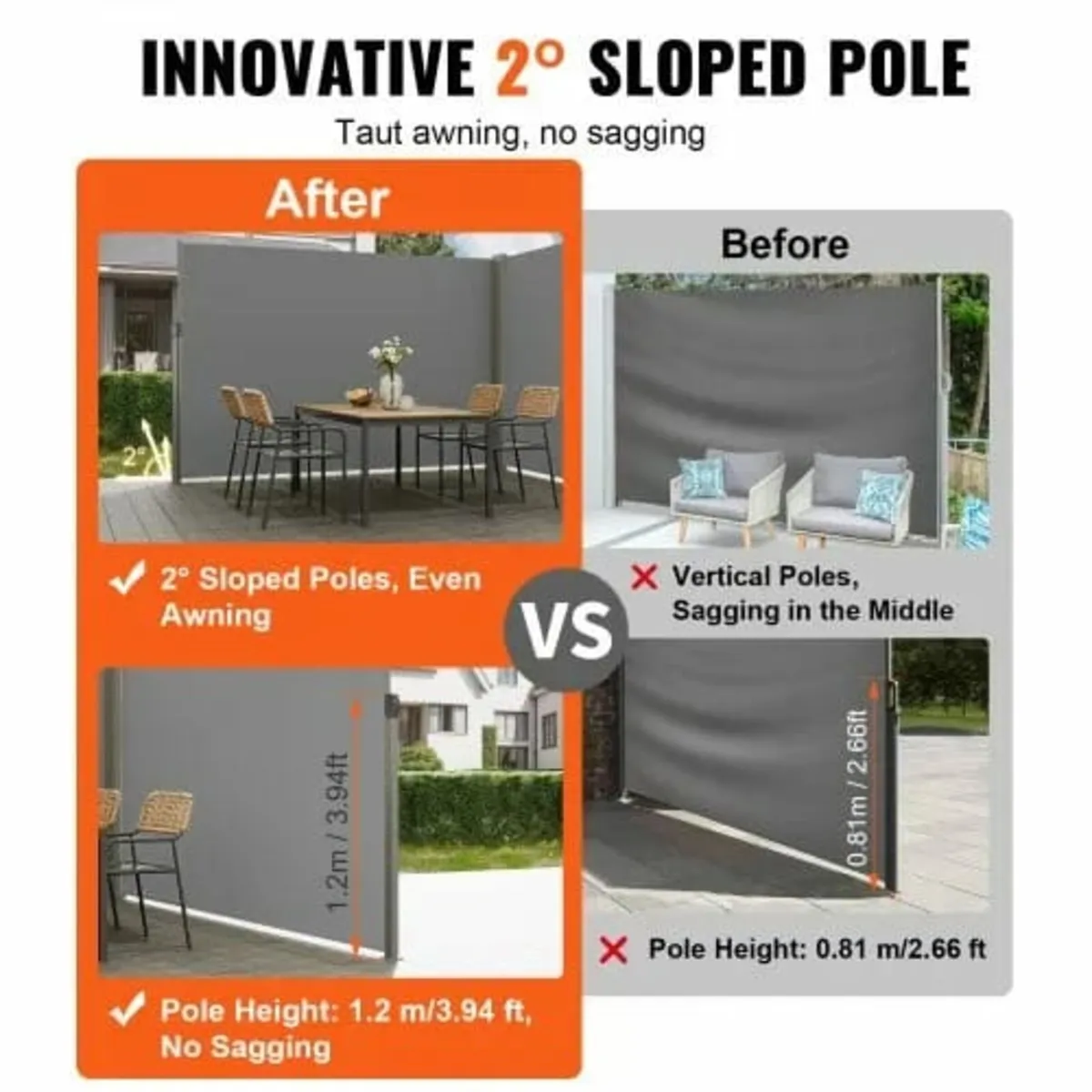 Retractable Side Awning, 79''x 236'' Outdoor Priva - Image 4