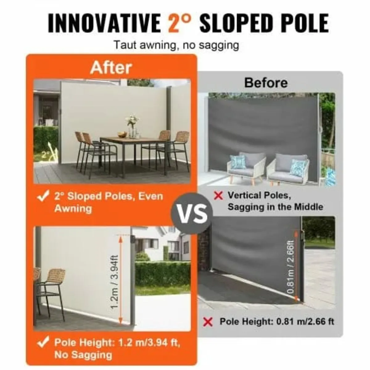 Retractable Side Awning, 79''x 236'' Outdoor Priva - Image 3