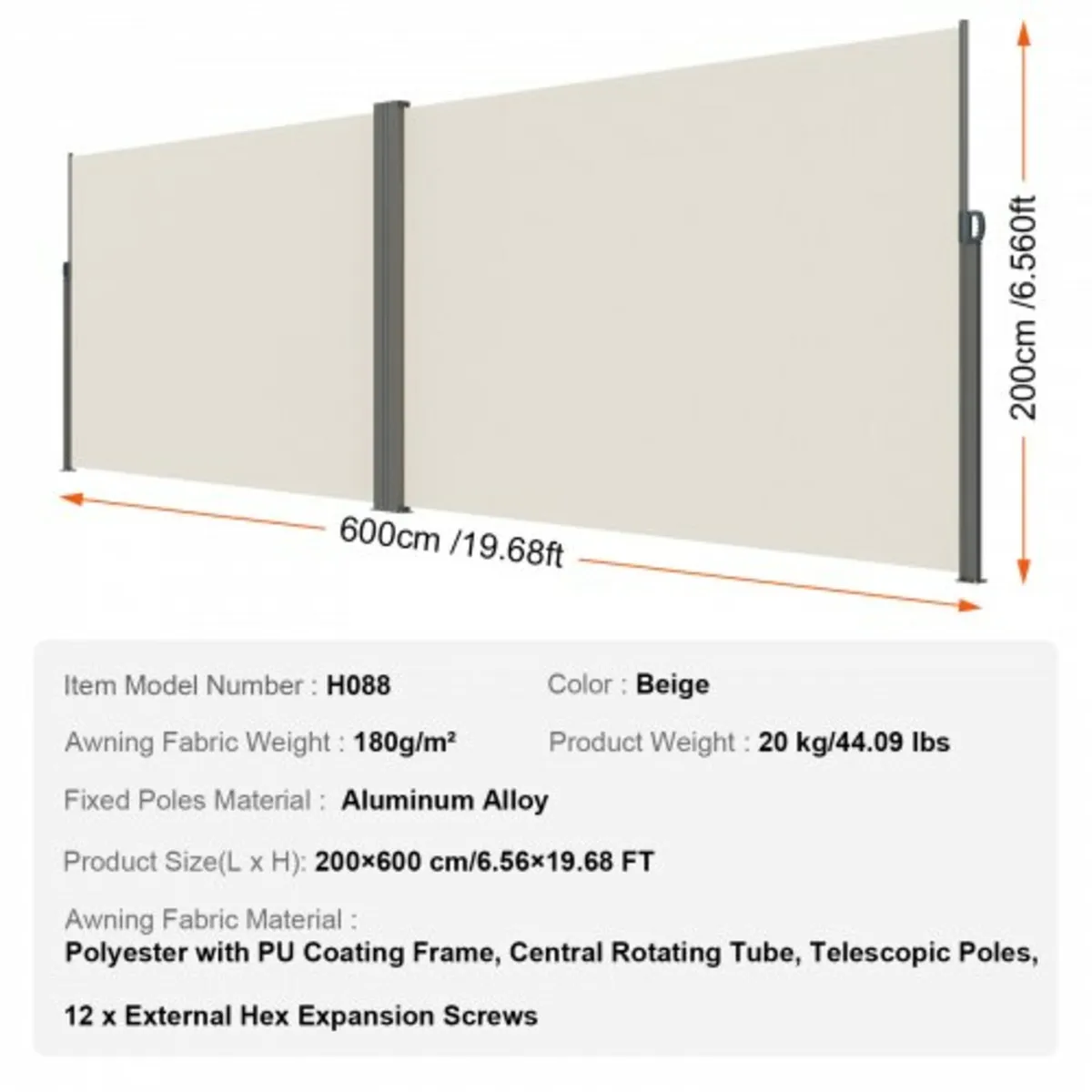 Retractable Side Awning, 79''x 236'' Outdoor Priva - Image 4