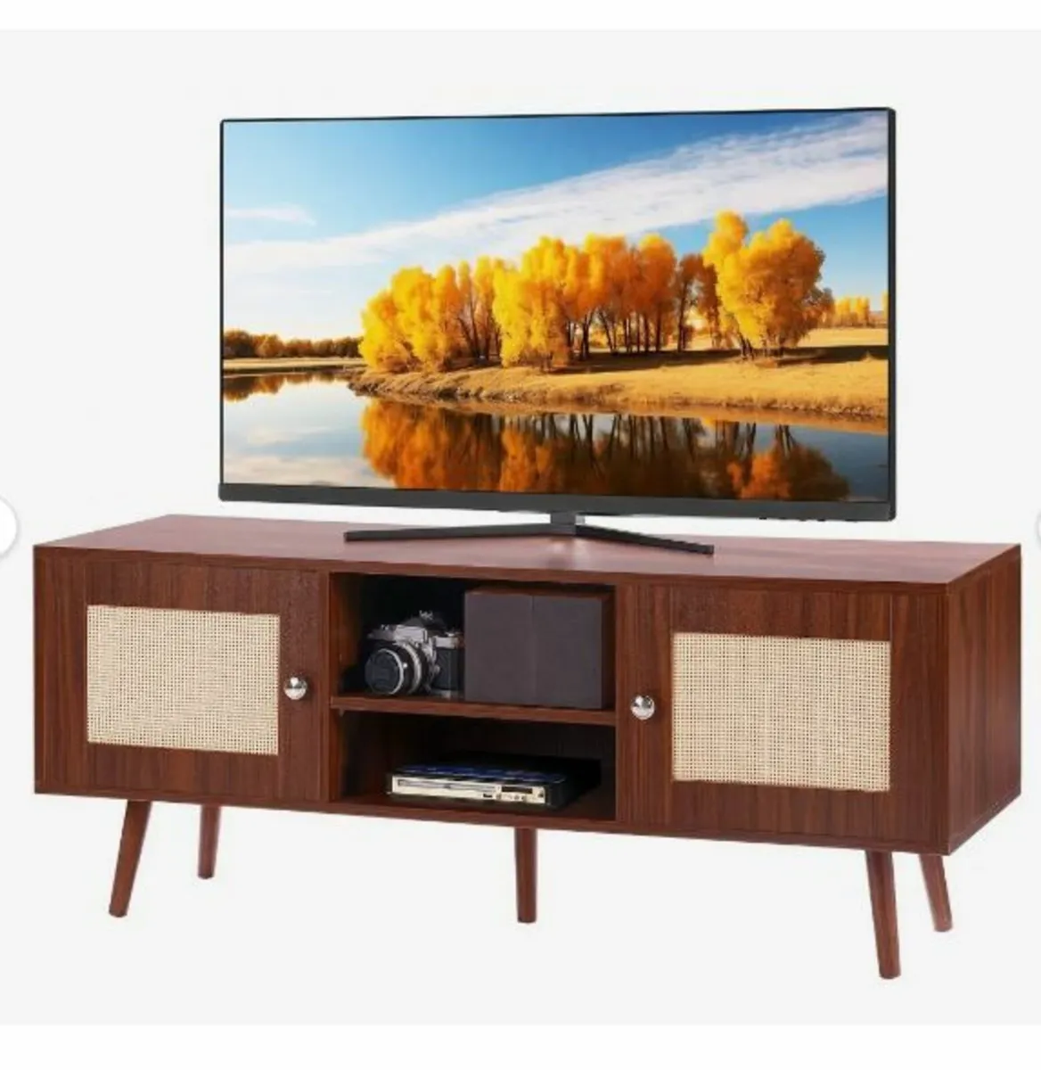 Rattan TV Stand, Boho TV Cabinet for 55 - Image 3