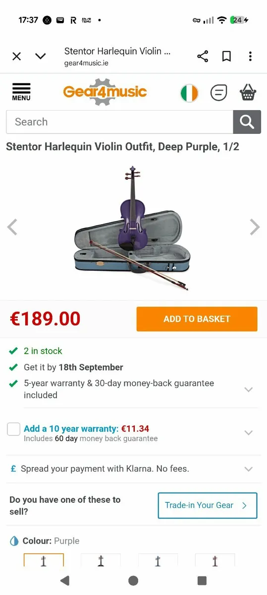 Stentor Harlequin 1/2 Violin Deep Purple - Image 2