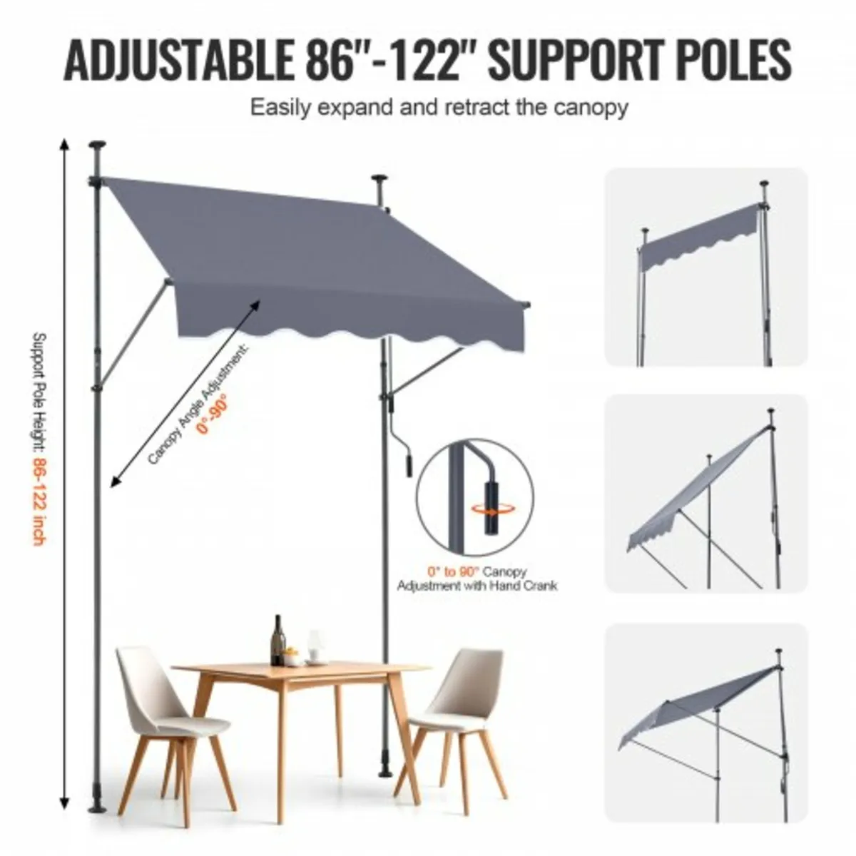 59x47" Patio Awning Retractable Awning Sunshade Sh - Image 3