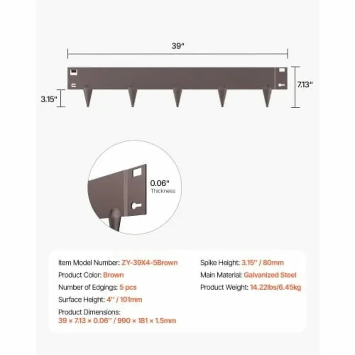 Steel Landscape Edging 5 Packs 39 x 4in Rust-Resis - Image 2